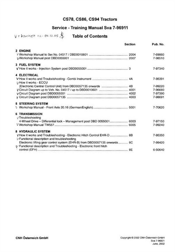 Case CS78 CS86 CS94 Dealers Workshop Manual