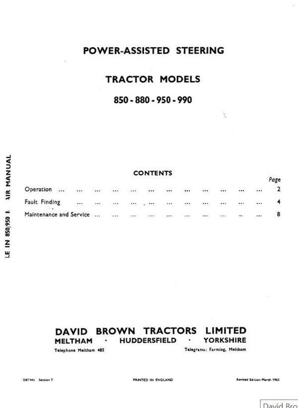 David Brown 880 Selectamatic and Live Drive Instructions Manual