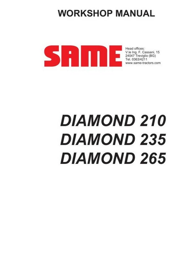 Same Diamond 210 235 265 Workshop Service Manual