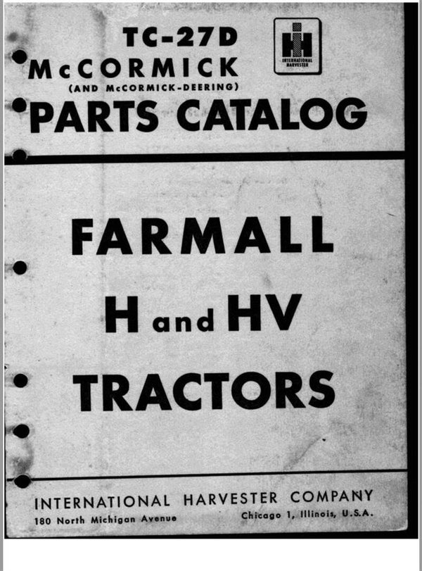 McCormick Farmall Tractors H HV Parts Manual