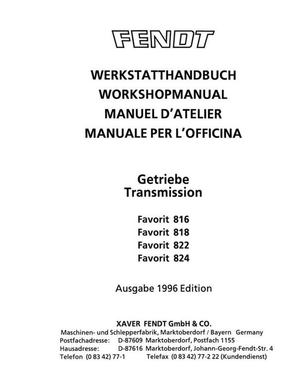 Fendt 800 transmission 816 818 822 824 Workshop Manual