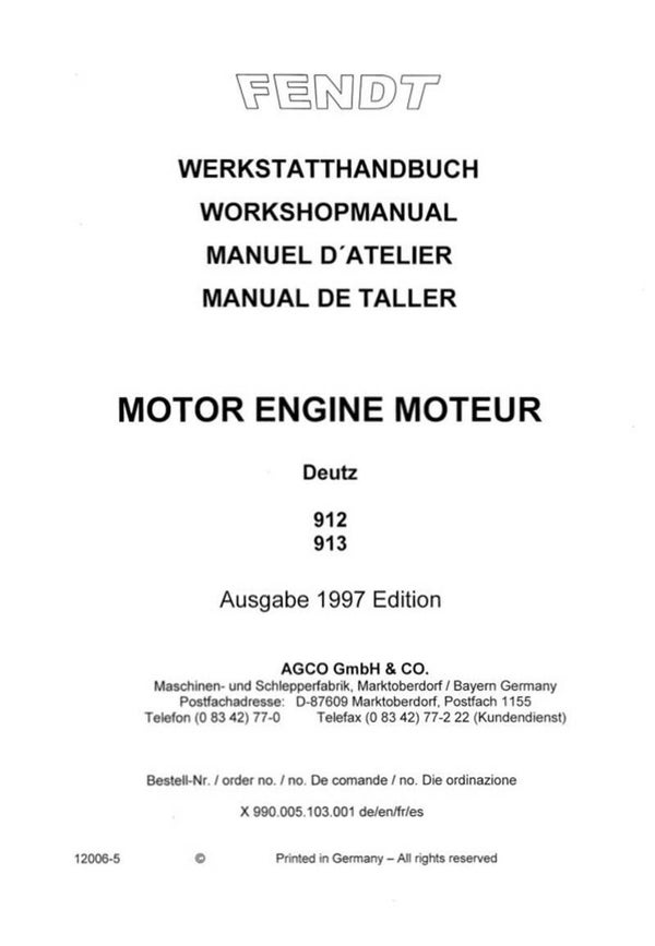 Fendt Deutz 912 913 390 GTA engine Workshop Manual