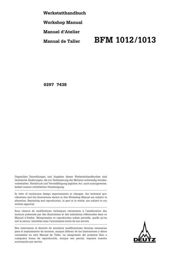 Fendt Deutz BFM 1012/1013 Engine Workshop Manual