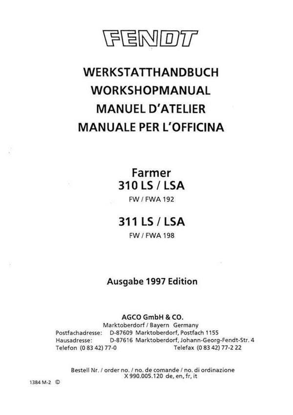 Fendt Farmer LS LSA 310 311 Workshop Manual