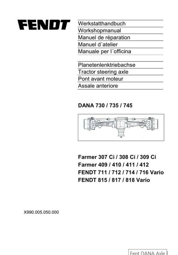 Fendt Vario Com3 900 Axle Workshop Manual