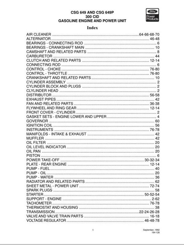 Ford Engine CSG649 649P 300 CID Parts Manual