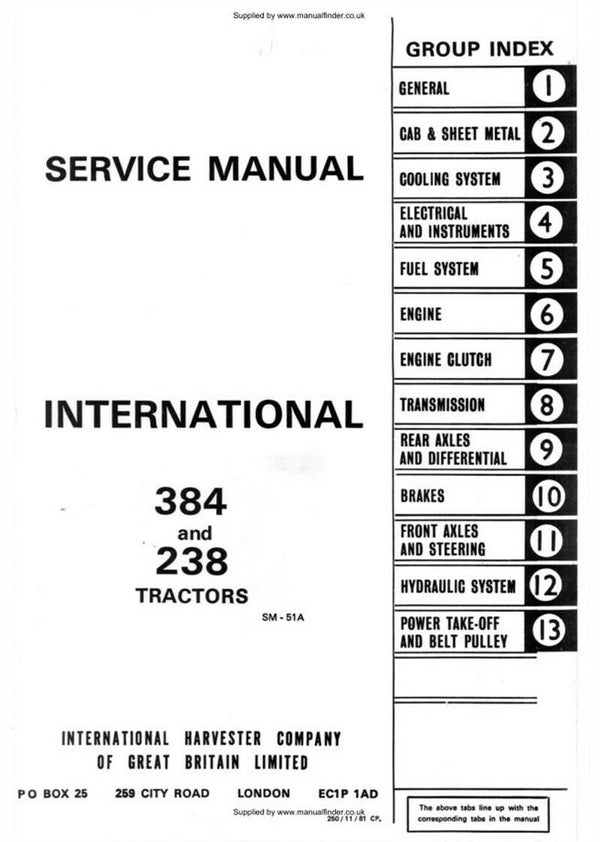 Case IH 384 to 238 Tractors Workshop Manual