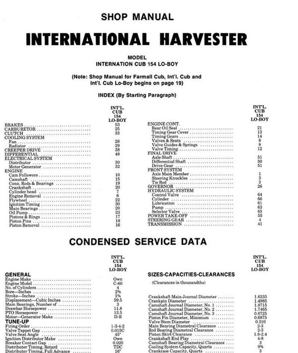 Case IH 154 Cub Lo-Boy TMM Workshop Manual
