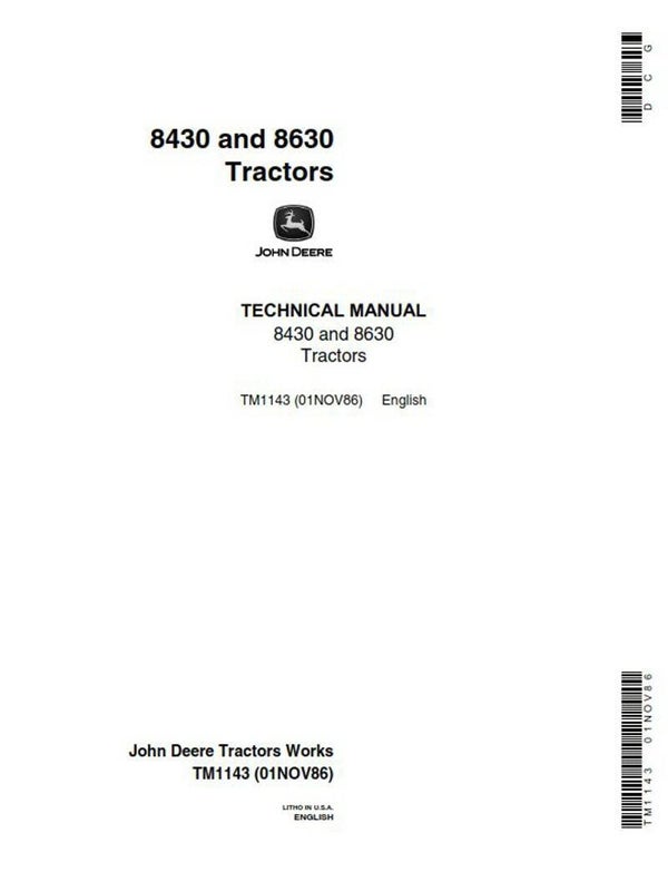 John Deere 8430 8630 Dealers Workshop Manual