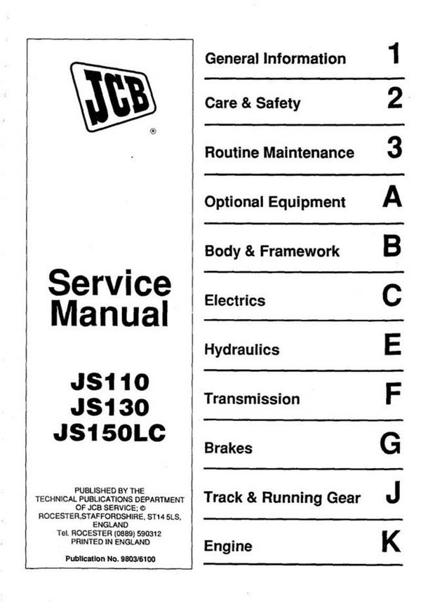 JCB Js110_Js130_Js150lc_Tracked_Excavator_Service Workshop Manual