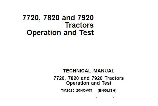 1CJDF John Deere 7210, 7410, and 7510 2WD or MFWD Tractors Diagnostic, Operation & Tests Technical Manual (TM1654) SD