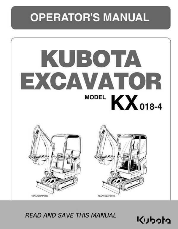 Kubota Excavator KX018 series Operators Manual