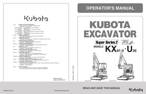 Kubota Excavator KX91 series Operators Manual