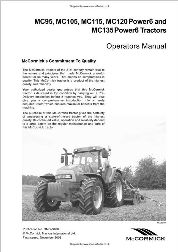 McCormick MC 95 105 115 120 135 Tractors Operators Manual