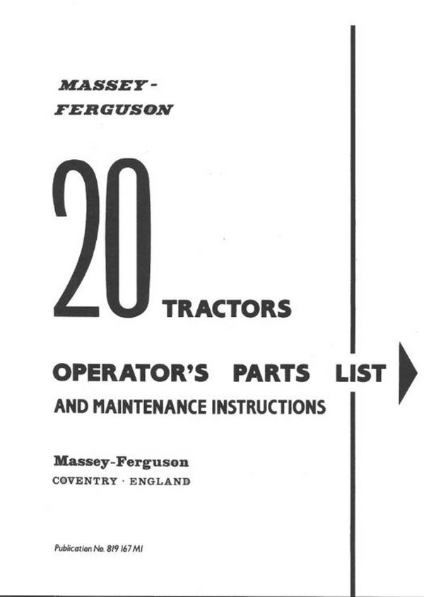 Massey Ferguson 20 series Operators and Dealers Parts Manual