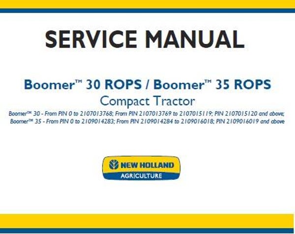 NHTR New Holland Boomer 30 ROPS , Boomer 35 ROPS Compact Tractor Service Repair Manual SD