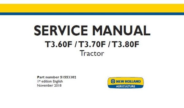 NHTR New Holland T3.60F, T3.70F, T3.80F Tractors Service Repair Manual SD
