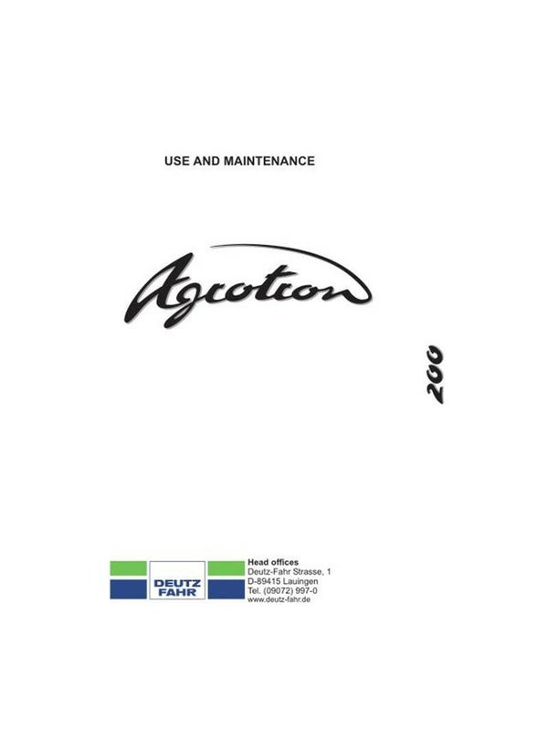 Deutz Agrotron 200 Operators Manual