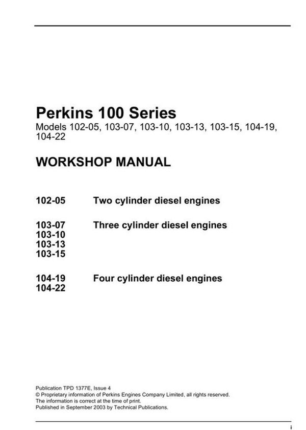 PERKINS 100 Series Workshop Manual
