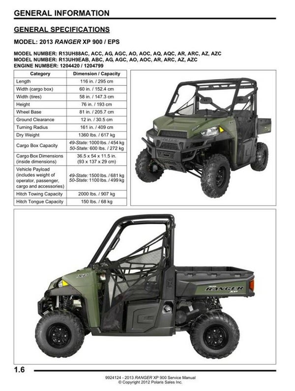 Polaris Ranger 2013 EPS 900 EPS XP Service Repair Manual