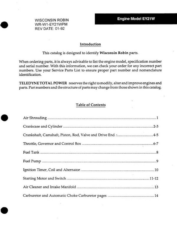 Subaru-Robin 10 Parts Manual See Image for Models Covered