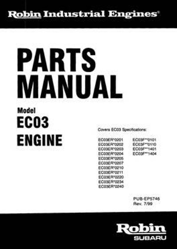 Subaru-Robin 22 Parts Manual See Image for Models Covered