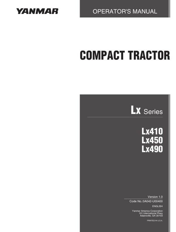 Yanmar Compact Tractor Lx410 Operator's Manual