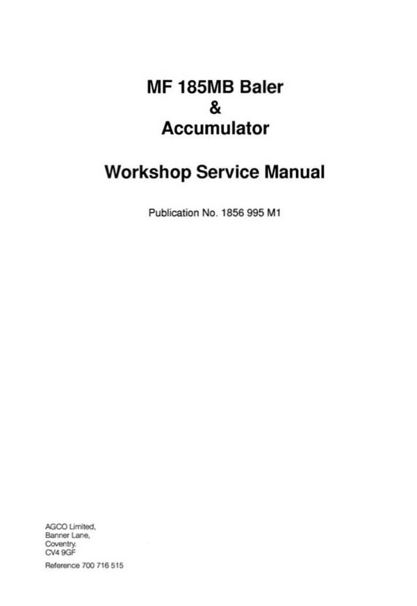 B2 Massey Ferguson 185 Baler and Accumulator Workshop Manual
