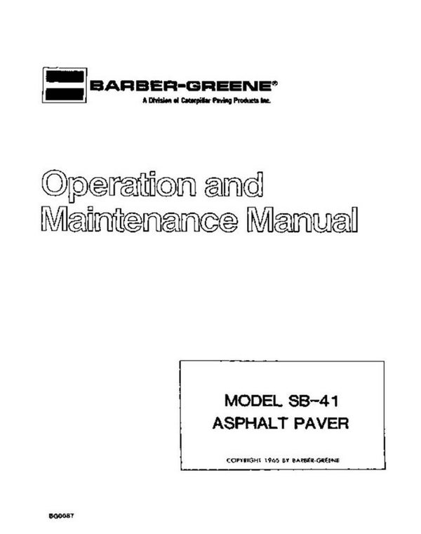 SB 41 Paver Operating Maintenance Manual