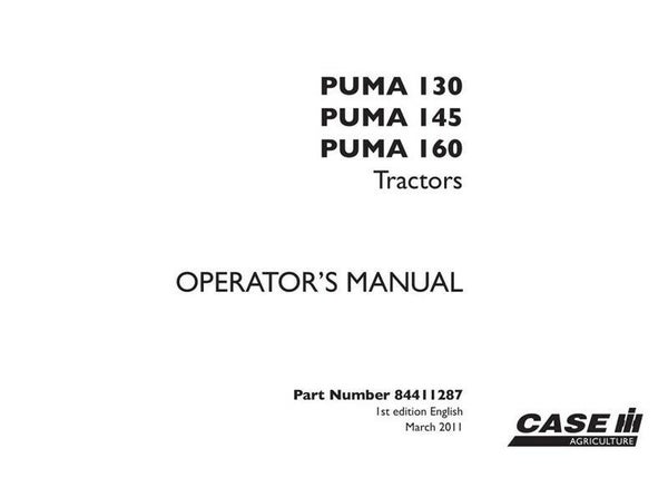 Case IH Puma 130 145 160 models Year 2012 Operators Manual