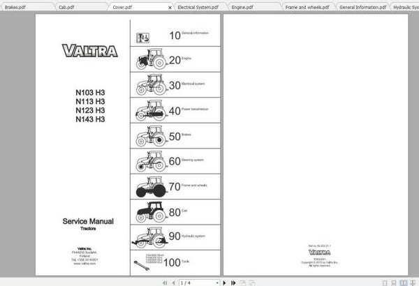 Valtra SA Tractor N103 N113 N123 N143 H3 Service Manual