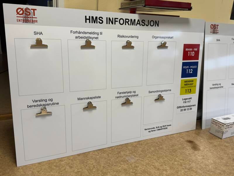 HMS-skilt brukt til å informere om sikkerhetsrutiner