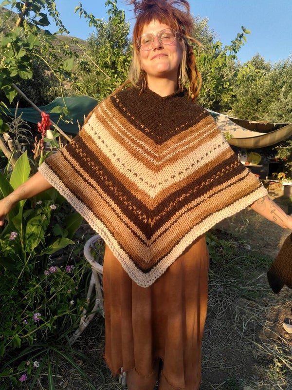 Long hand knit poncho