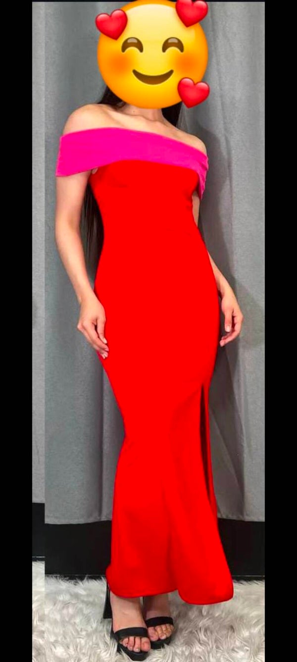 Vestido rosa y rojo