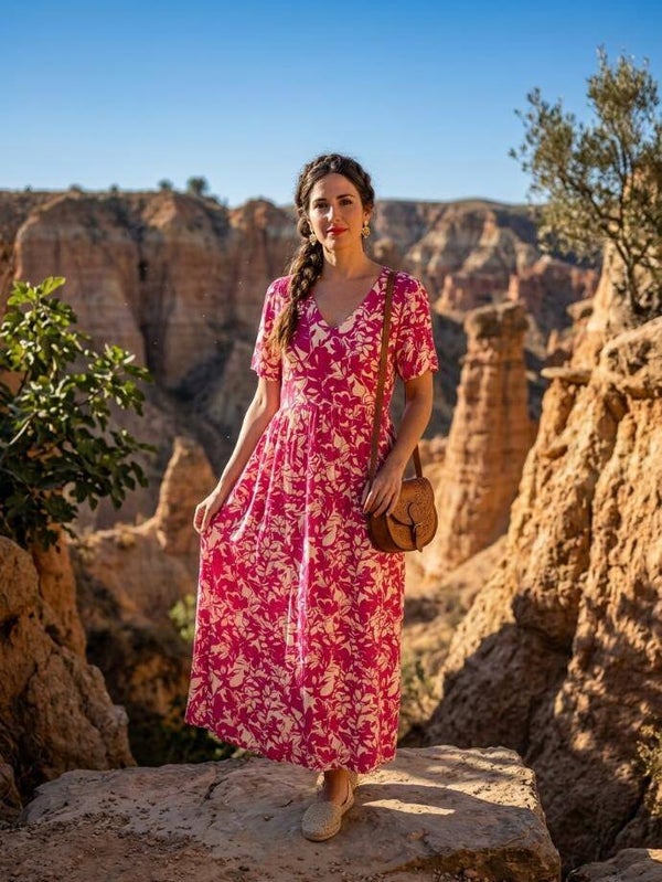 Robe longue fucsia