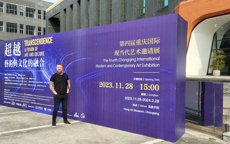 Willem Vos at the official Transcendence exhibition display outside Hong Art Museum in Chongqing.