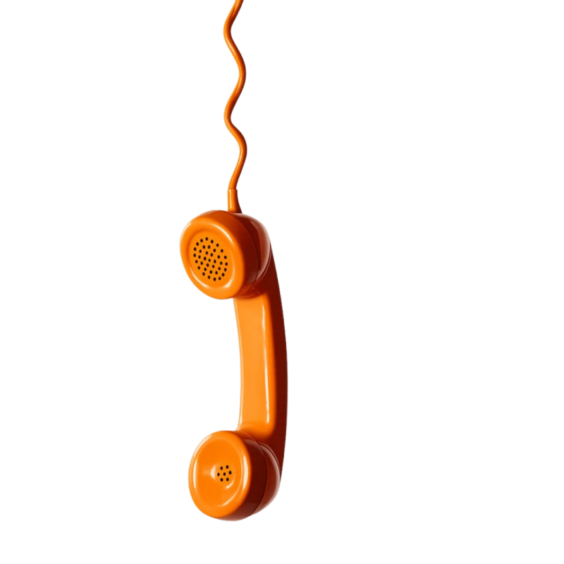 Orange telephone handset introducing the contact page of artist(cr)e Willem Vos.