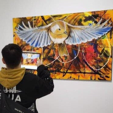 Golden Love – vibrant rubin painting with layered abstraction by Willem Vos