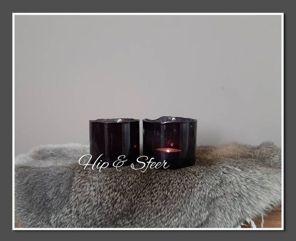 Bubbelglas windlicht zwart klein