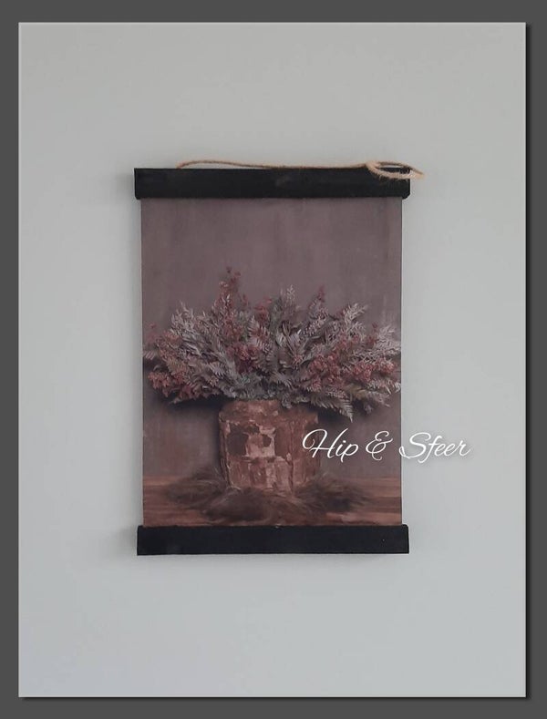 Wanddoek pot met kunstbloemen klein