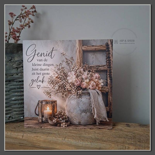 Houten muurbord 'Geniet geluk'