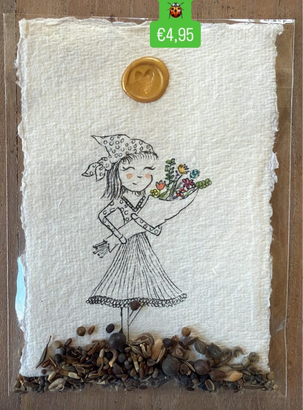 Kaartje met bloemzadenmix lieveheersbeestjes