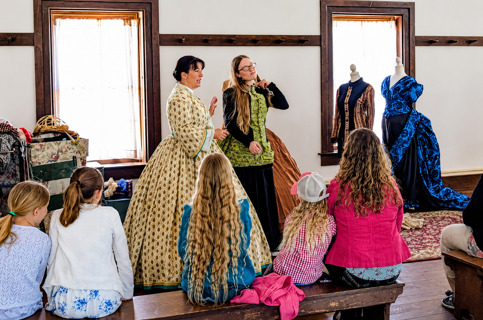 Indian Creek Historical Fashions owner Rayma Volkmer wearing authentic hand-sewn 19th-century Victorian attire.