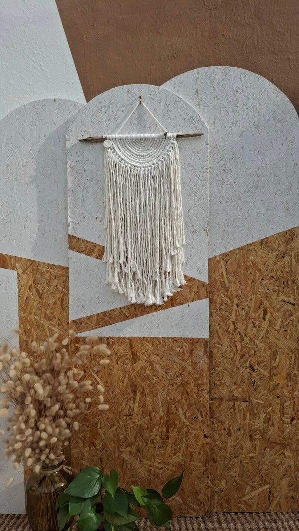 Nude_🌙 Tenture murale demi-lune en macramé écru