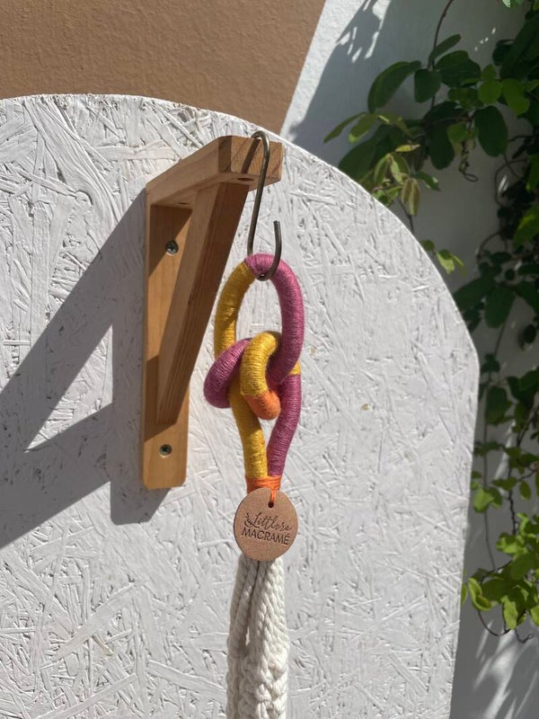 FIESTA – Suspension Macramé Coton Écru | Nœud Coloré Framboise, Curry & Abricot | Spirales & Nœuds Plats | 1 Pot Intérieur | Littlvro