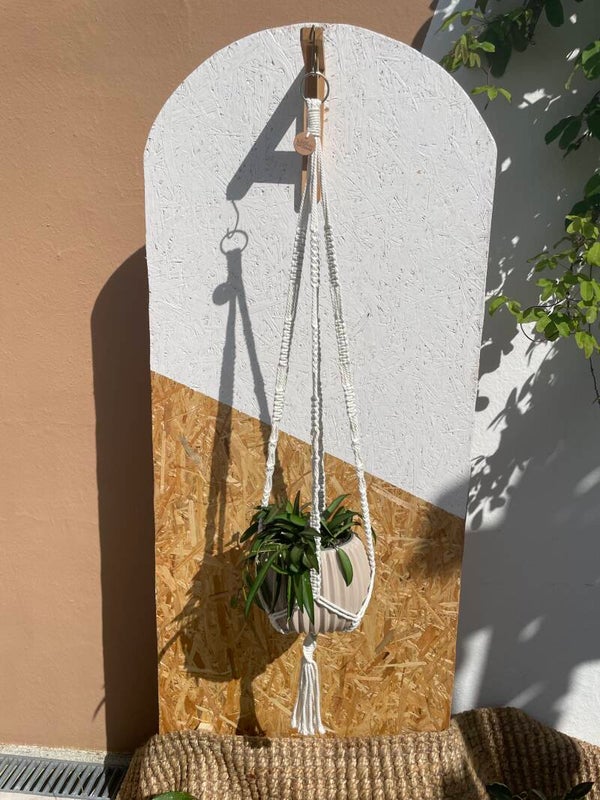 L'ESSENTIELLE – Suspension Macramé Coton 3 Plis | Anneau Apparent & Nœuds Plats | 1 Pot Intérieur | Littlvro