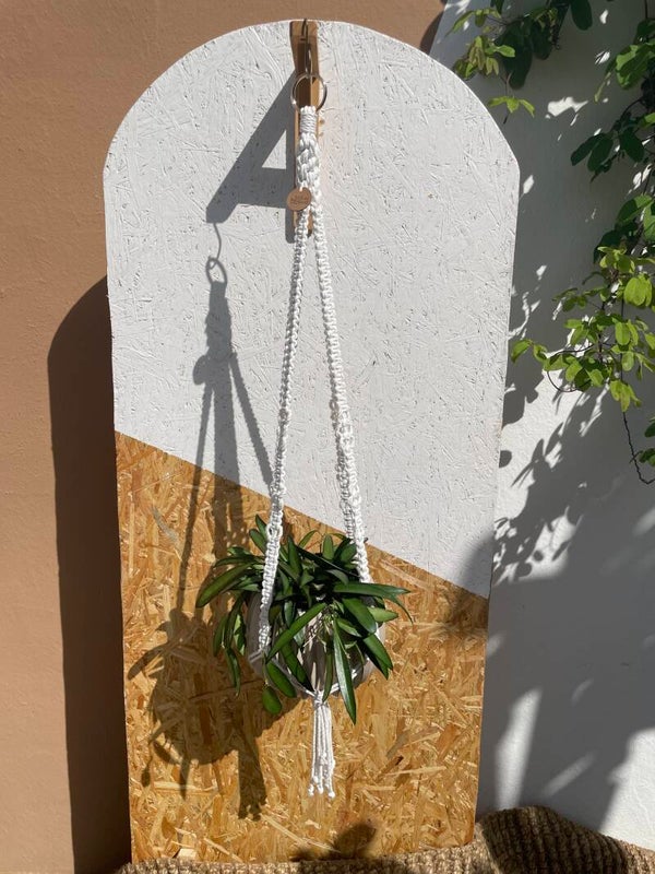 COURONNE – Suspension Macramé Coton Écru | Nœud Crown & Plats | Anneau Doré / Noir / Argenté | Littlvro