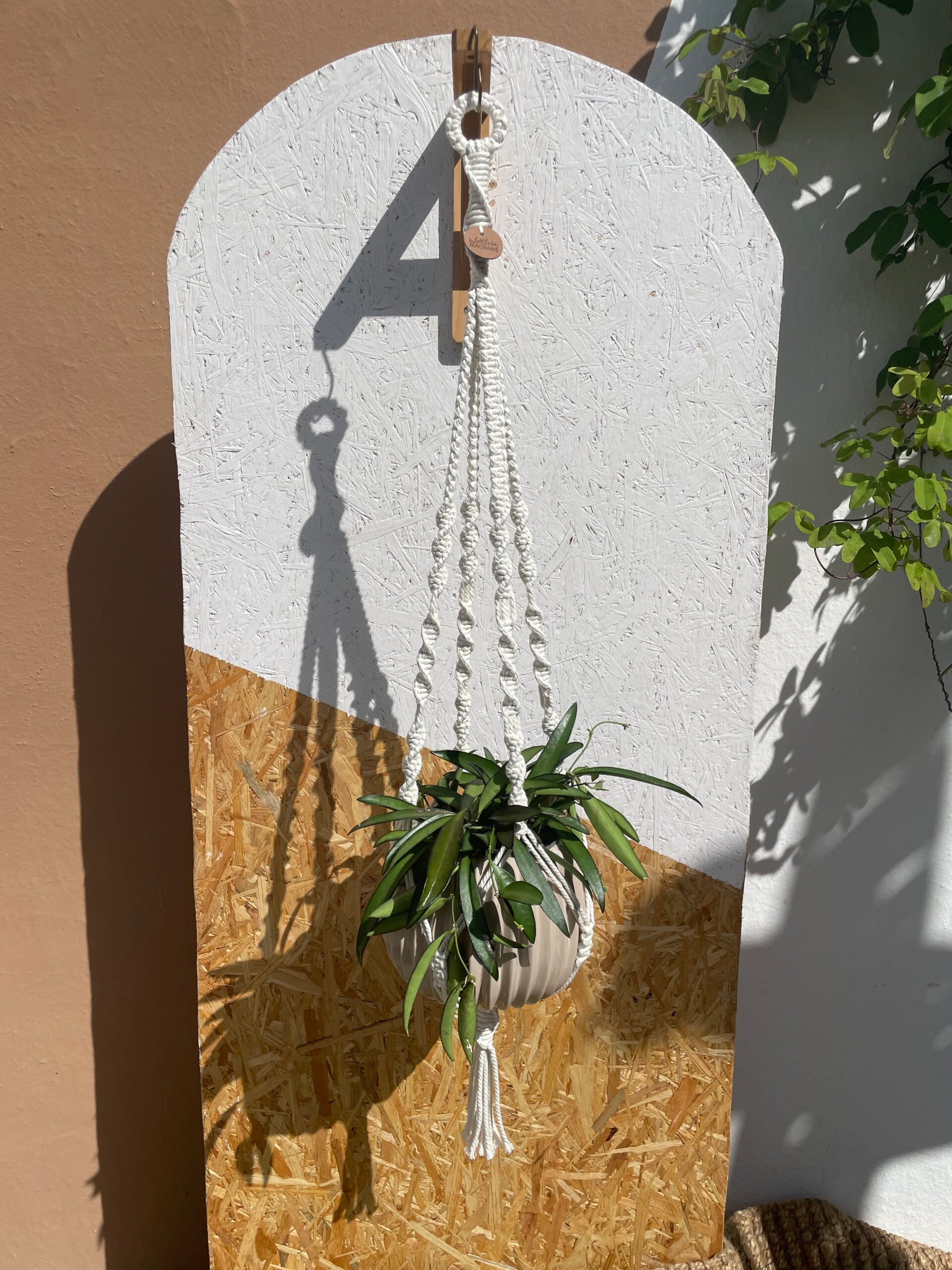 RYTHMO – Suspension Macramé Coton Écru 3 Plis | Nœuds Plats & Spirales | 1 Pot Intérieur | Littlvro