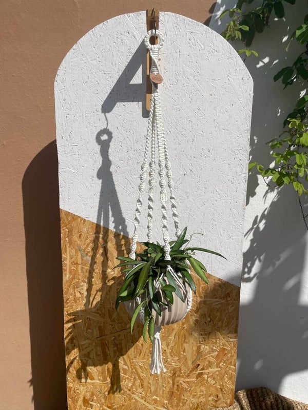 RYTHMO – Suspension Macramé Coton Écru 3 Plis | Nœuds Plats & Spirales | 1 Pot Intérieur | Littlvro