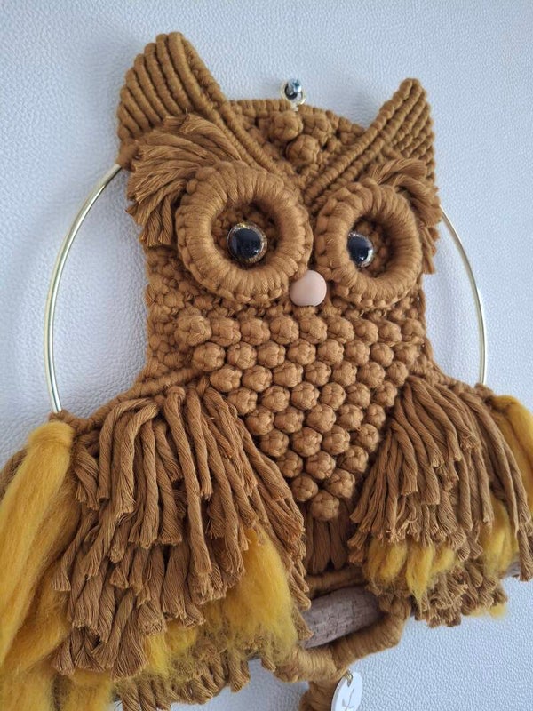 🦉 Hibou / Chouette en macramé – Bambou doré